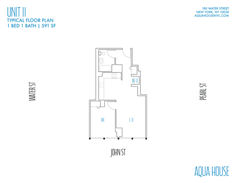 Floor plan for 1 bed, 1 bath, 591 sqft