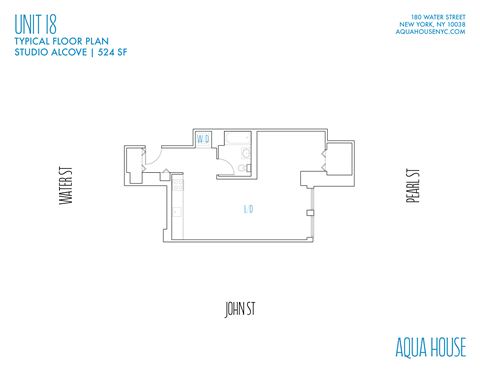 Floor plan for studio, 1 bath, 524 sqft