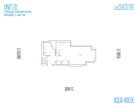 Floor plan for studio, 1 bath, 447 sqft