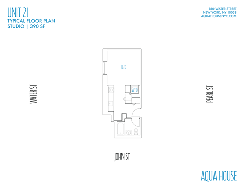 Floor plan for studio, 1 bath, 390 sqft