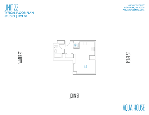 Floor plan for studio, 1 bath, 391 sqft