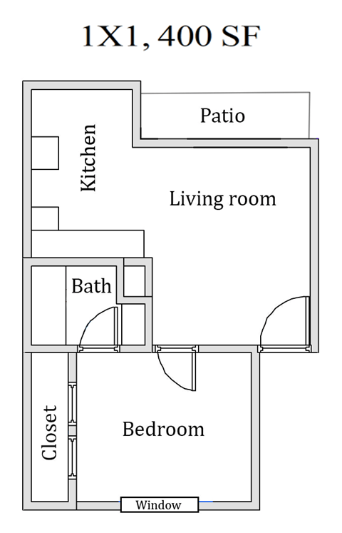 Floor plan for 1 bed, 1 bath, 450 sqft