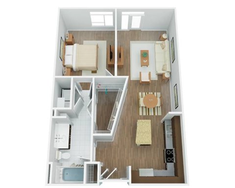 Floor plan for 1 bed, 1 bath, 812 sqft