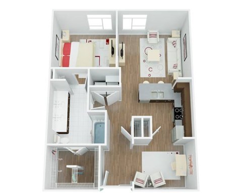 Floor plan for 1 bed, 1 bath, 914 sqft