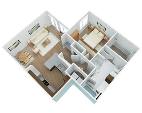 Floor plan for 1 bed, 1 bath, 1093 sqft