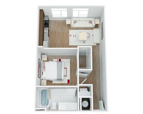 Floor plan for 1 bed, 1 bath, 620 sqft
