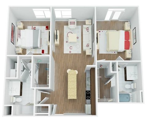 Floor plan for 2 beds, 2 baths, 1078 sqft