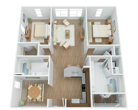 Floor plan for 2 beds, 2 baths, 1337 sqft