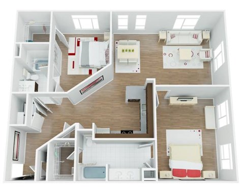Floor plan for 2 beds, 2 baths, 1412 sqft