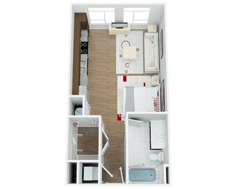 Floor plan for studio, 1 bath, 527 sqft