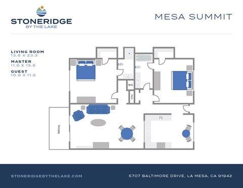 Floor plan for 2 beds, 2 baths, 1170 sqft