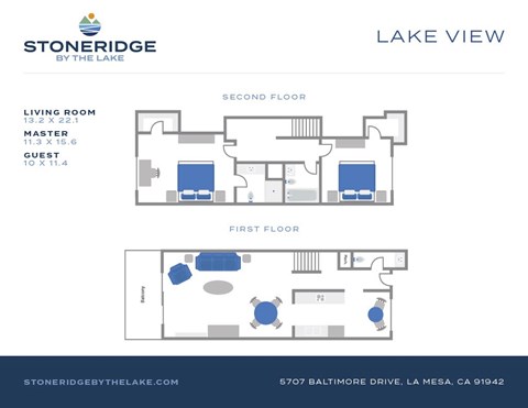 Floor plan for 2 beds, 2.5 baths, 1135 sqft