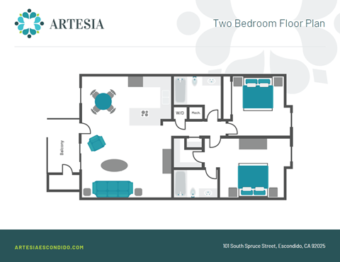 Floor plan for 2 beds, 2 baths, 925 sqft