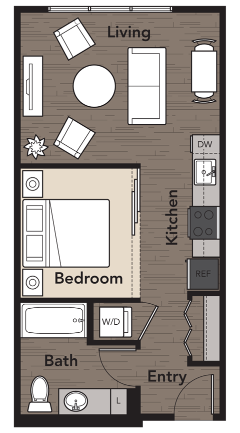 Floor plan for studio, 1 bath, 498 sqft