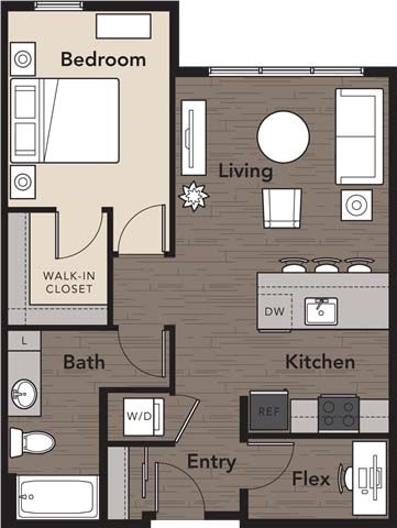 Floor plan for 1 bed, 1 bath, 694 sqft