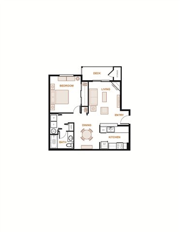 Floor plan for 1 bed, 1 bath, 695 sqft