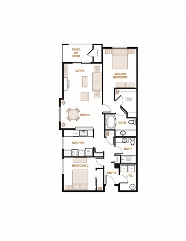 Floor plan for 2 beds, 2 baths, 1091 sqft
