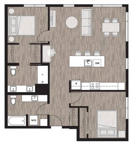 Floor plan for 2 beds, 2 baths, 1082 sqft