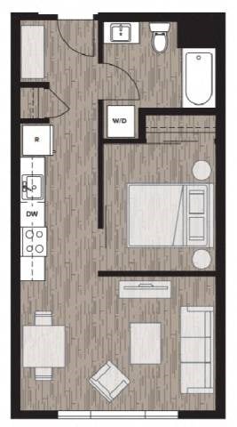 Floor plan for 1 bed, 1 bath, 526 sqft