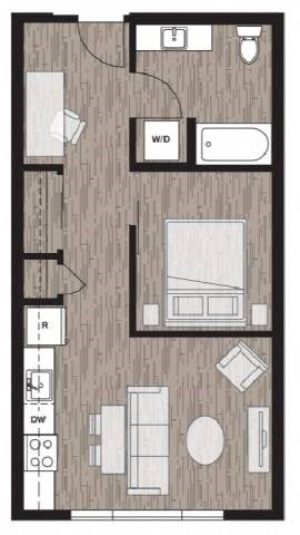 Floor plan for 1 bed, 1 bath, 526 sqft