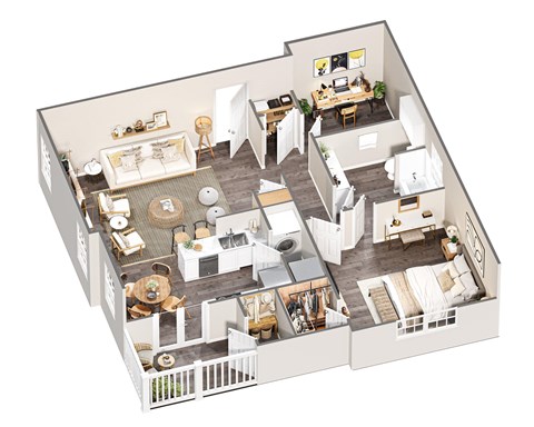 Floor plan for 1 bed, 1 bath, 915 sqft