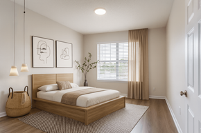 Cordova apartment for rent - A bedroom with a large bed and two lamps on the wall.