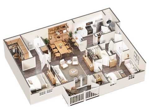 Floor plan for 2 beds, 2 baths, 1153 sqft