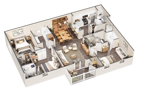 Floor plan for 3 beds, 2 baths, 1306 sqft