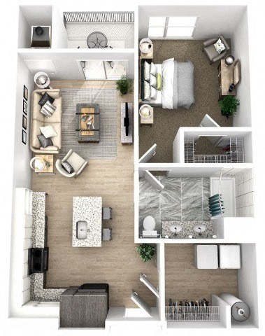 Floor plan for 1 bed, 1 bath, 708 sqft