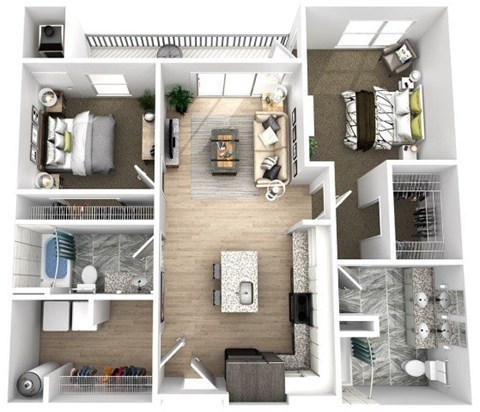 Floor plan for 2 beds, 2 baths, 1008 sqft