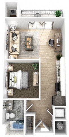 Floor plan for 1 bed, 1 bath, 558 sqft