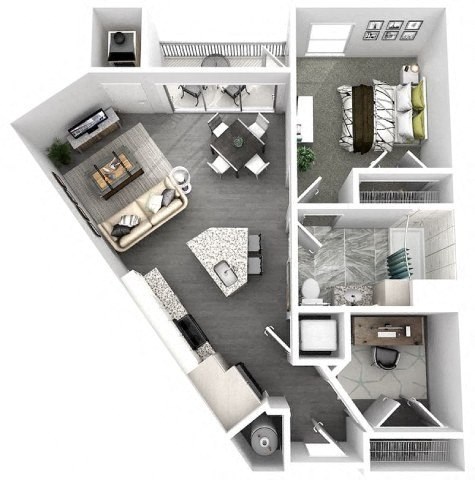 Floor plan for 1 bed, 1 bath, 694 sqft