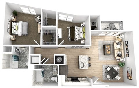 Floor plan for 2 beds, 2 baths, 982 sqft