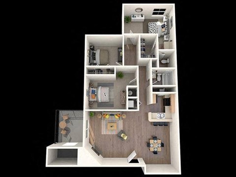 Floor plan for 3 beds, 2 baths, 1253 sqft