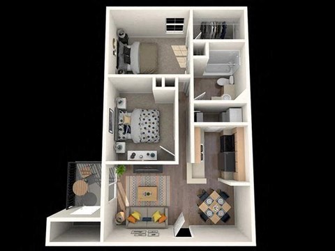 Floor plan for 2 beds, 1 bath, 880 sqft