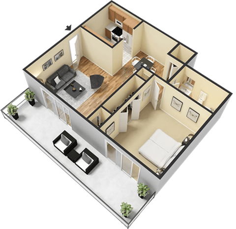 Floor plan for 1 bed, 1 bath, 850 sqft