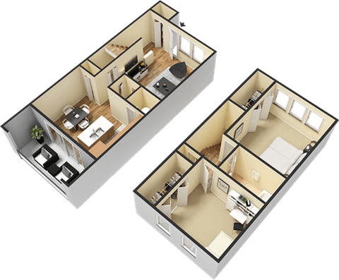 Floor plan for 2 beds, 1.5 baths, 1250 sqft