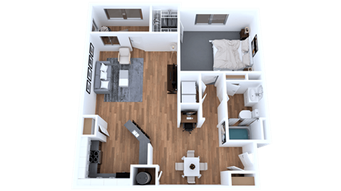 Floor plan for 1 bed, 1 bath, 905 sqft