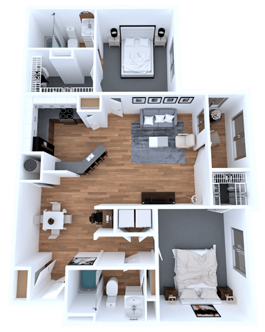 Floor plan for 2 beds, 2 baths, 1186 sqft