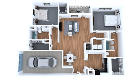 Floor plan for 2 beds, 2 baths, 1303 sqft