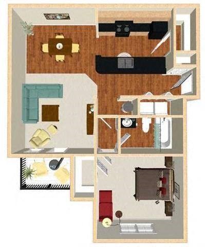 Floor plan for 1 bed, 1 bath, 720 sqft