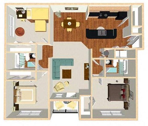 Floor plan for 3 beds, 2 baths, 1226 sqft