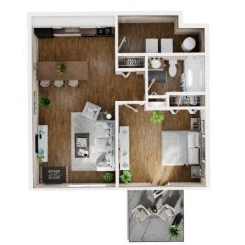 Floor plan for 1 bed, 1 bath, 576 sqft
