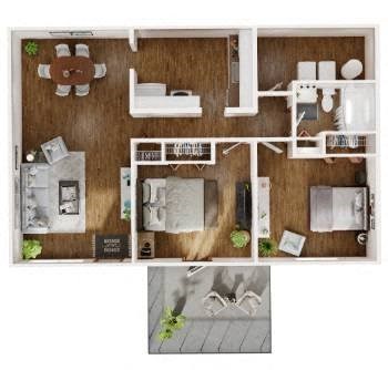 Floor plan for 2 beds, 1 bath, 864 sqft
