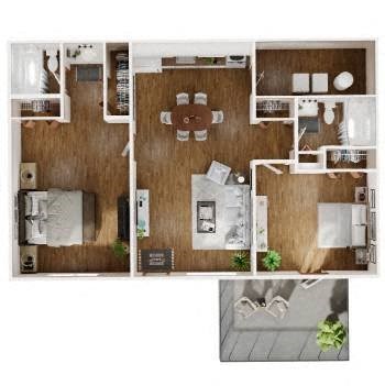 Floor plan for 2 beds, 2 baths, 864 sqft