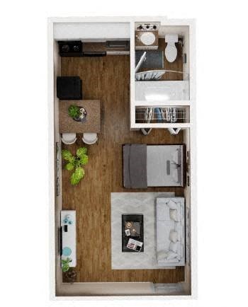 Floor plan for studio, 1 bath, 288 sqft
