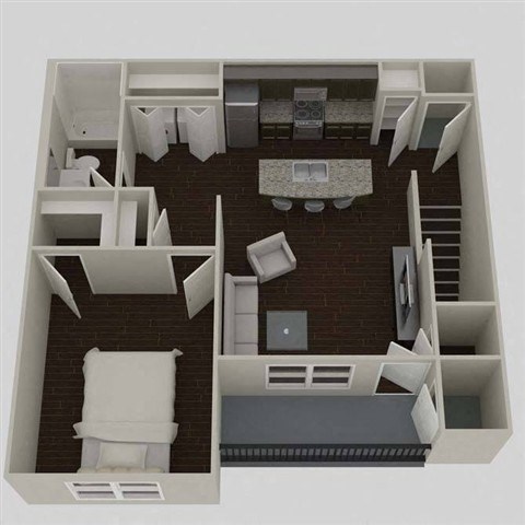 Floor plan for 1 bed, 1 bath, 894 sqft