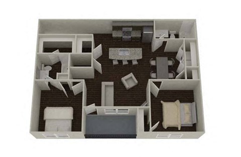 Floor plan for 2 beds, 2 baths, 1164 sqft