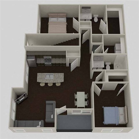 Floor plan for 2 beds, 2 baths, 1309 sqft