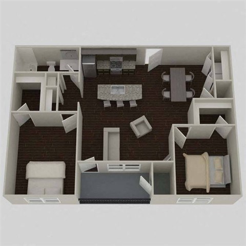 Floor plan for 2 beds, 1 bath, 1140 sqft